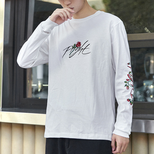 Nike耐克长袖T恤男装 秋季AJ男士玫瑰印花白色休闲卫衣DQ7387