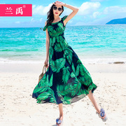 2024夏季雪纺很流行的连衣裙绿色大摆海边度假马尔代夫沙滩裙超仙