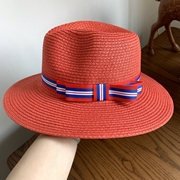 春夏红色网红同款赫本名媛风条纹礼帽子草帽法式复古遮阳度假