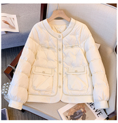 白色小香风圆领羽绒服女短款2023冬季小个子时尚保暖棉服外套