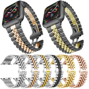 iwatch9手表表带链式金属不锈钢apple watch SE 4 5 6 7 8 9代苹果手表带 ultra2腕带配件五珠钢带男