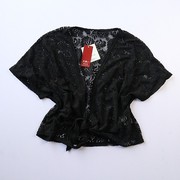 春夏日单女士(单女士，)蝙蝠短袖时尚蕾丝，宽松纯黑色开衫披肩外套a12