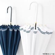 日系小清新16骨直柄雨伞女生海军风复古长柄伞创意晴雨广告伞
