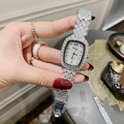 蒂米妮士手表个性水钻字面满带长方形银色手链女时尚石英国产腕表
