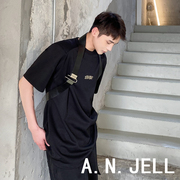 韩国版男装东大门22夏发型师字母金属锁扣皮背带圆领垫肩短袖T恤