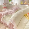 公主风床上四件套泡泡纱水洗，棉床单被套，粉色床品三件套床裙款女孩