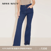 Miss Sixty2024春季牛仔裤女深蓝复古微喇长裤显瘦修身含醋酸