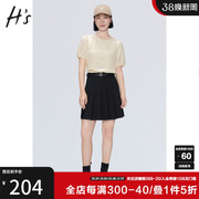 hs奥莱泡泡袖雪纺衫，2023夏季女装，商场同款杏米色圆领提花短袖