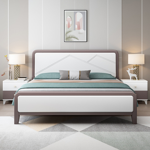 双虎北欧现代简约实木床白色烤漆1.8米双人床1.5主卧高箱储物婚床