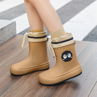 可爱雨鞋女款2024短筒雨天外穿软底防水防滑雨靴加绒保暖水鞋