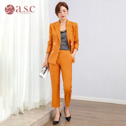 橙色西装套装女主持人工装韩版职业装ol气质女神范洋气西服两件套