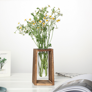 创意水培玻璃花瓶绿植插花水养绿萝鲜花花插简约实木桌面装饰摆件