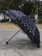 黑色蕾丝亮片太阳伞防紫外线，二折黑胶晴雨两用防晒高档公主洋伞