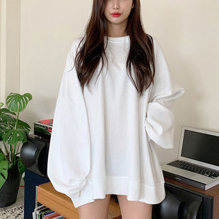 2021春装韩版薄款蝙蝠袖卫衣女胖妹妹大码300斤长袖白色T恤潮