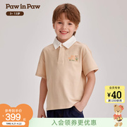 PawinPaw卡通小熊童装2024年夏季男童撞色polo领短袖T恤休闲
