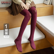 袜子女士简约纯色一体式新春酒红色丝袜哑光天鹅绒女款连裤袜