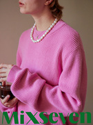 MIXSEVEN原创设计春季粉紫色长袖套头毛衣复古休闲破碎感针织上衣