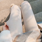 燕麦白米色(白米色)打底裤，女外穿紧身弹力，竖条显瘦加绒加厚秋冬踩脚连裤袜