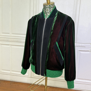 意大利变色醋酸丝绒荧光绿短款外套，男士高级加厚修身薄棉衣夹克