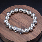佛珠手串纯银貔貅手链男士，手镯个性小众设计圆珠，六字真言潮流饰品