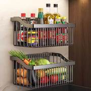 厨房葱姜蒜置物架水果，蔬菜杂物调味料多功能，免打孔收纳筐壁挂架篮