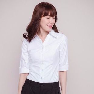 棉春夏职业装七分袖白衬衫，女长袖正装，修身中袖衬衣工作服