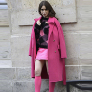 艾米丽在巴黎emily同款衣服玫，红色双面羊毛呢，中长款大衣23冬