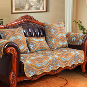 沙发垫四季通用美式乡村，雪尼尔欧式防滑真皮坐垫123组合垫子定制