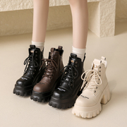 厚底马丁靴女小个子增高2023冬季加绒女鞋，高跟短靴粗跟女靴子