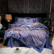 60s欧式丝棉贡缎提花全棉宽边刺绣被套床上用品奢华床单式四件套