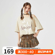 apce中国夏季美式复古烫钻字母，印花短袖t恤女圆领宽松上衣