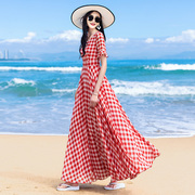 拖地连衣裙超长2024夏雪纺(夏雪纺)红色大摆显瘦长裙旅游度假沙滩裙女