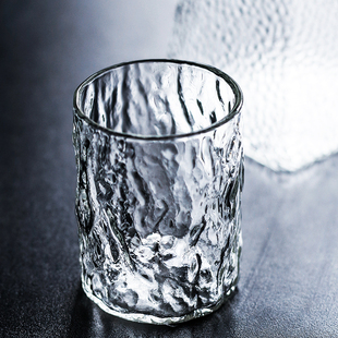 日式锤目纹玻璃冷水杯套装玻璃品茗杯家用大容量耐高温防爆水杯
