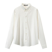 bm纯棉白色衬衣女2023年竖条纹内搭衬衫长袖，polo领上衣外套