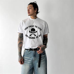 MRDONG韩国男装小众个性骷髅潮流高街英文设计感宽松短袖T恤