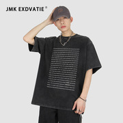 jmkexdvatie美式潮牌设计感满印字母印花街头嘻哈水洗短袖t恤男
