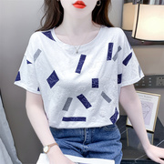 纯棉印花短袖t恤女白色体恤夏装2024年韩版宽松显瘦女士上衣