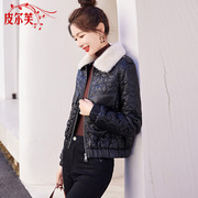 高级感皮衣外套女短款2024年冬季新款加绒加厚带毛领pu皮夹克棉衣