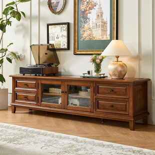 卡娜斯美式纯实木电视柜客厅茶几组合收纳储物柜落地轻奢复古家具