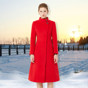冬季职业装修身保暖通勤韩版高端红色呢子，大衣酒店前台工作服
