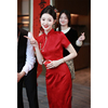 新中式旗袍敬酒服2024新娘，红色裙子结婚嫁衣出阁宴订婚礼服裙