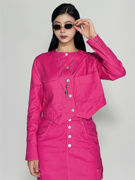 BW2024春季短外套中长款包臀半身裙两件套时尚套装女玫红色