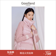 Goodland美地女装2023冬季轻盈毛织袖立领白鸭绒粉色羽绒服