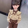 110-160女童蝴蝶结娃娃领长袖上衣灯芯绒长裤子两件套装秋季韩版