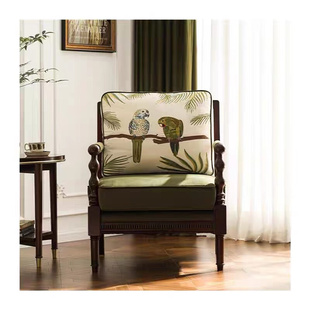 美式实木布艺单人沙发老虎椅欧式小户型高背休闲椅现代简约客厅椅