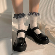 韩国原宿格子网纱拼接设计师款花边纱棉袜JK少女短袜制服堆堆袜