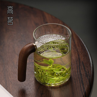 月牙杯泡绿茶专用玻璃杯高级带把手个人家用过滤茶杯喝茶喝水杯子