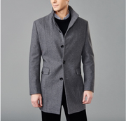 杉系列男士纯色羊毛呢立领中长款青年商务大衣TD6110