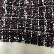 黑紫红格纹亮丝小香风布料，色织粗纺编织花呢轻奢时尚外套裙子面料