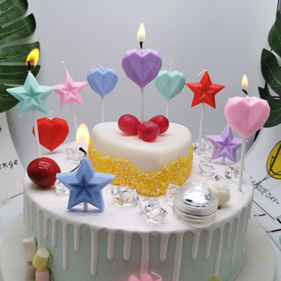 生日蜡烛糖果色钻石爱心五角星情人，节红色蛋糕装饰多色，ins韩国风(韩国风)